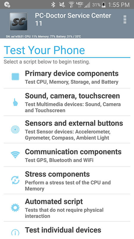 Service Center Android Diagnostics